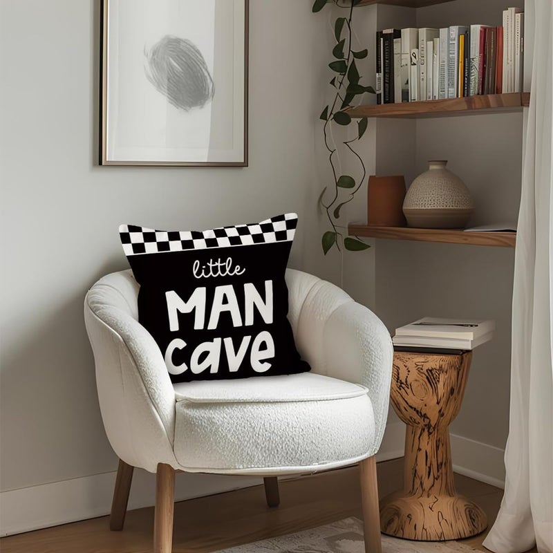 ETVISO Boys Car Room Decor, Little Man Cave Pillow Cover 18x18, Trendy Black and White Checkerboard Decorative Throw Pillow Case for Boys Bedroom Playroom Nursery - Image 5